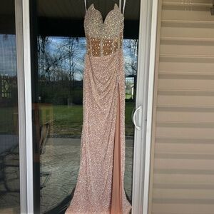 Portia and Scarlett Sequin High-Slit Prom Dress